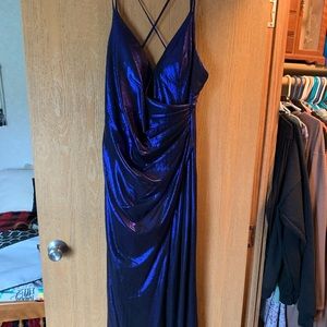Long dark blue prom dress
